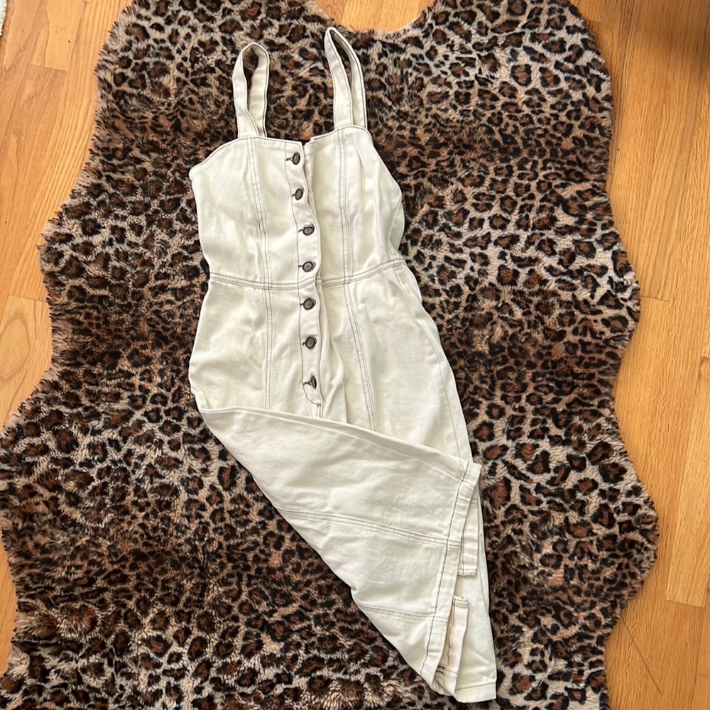 Zara off-white Jean button midi dress